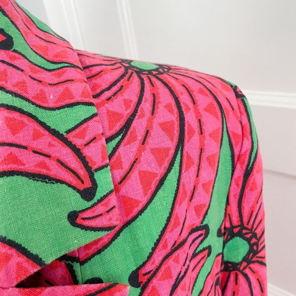 Farm Rio Linen Blazer Jacket Womens Size Small Pink Green Banana Pitta Oversized - Picture 5 of 12